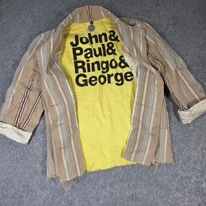 Vintage Nickel Striped Blazer Jacket Beatles Graphic Tan Raw USA sz 6 Deadstock